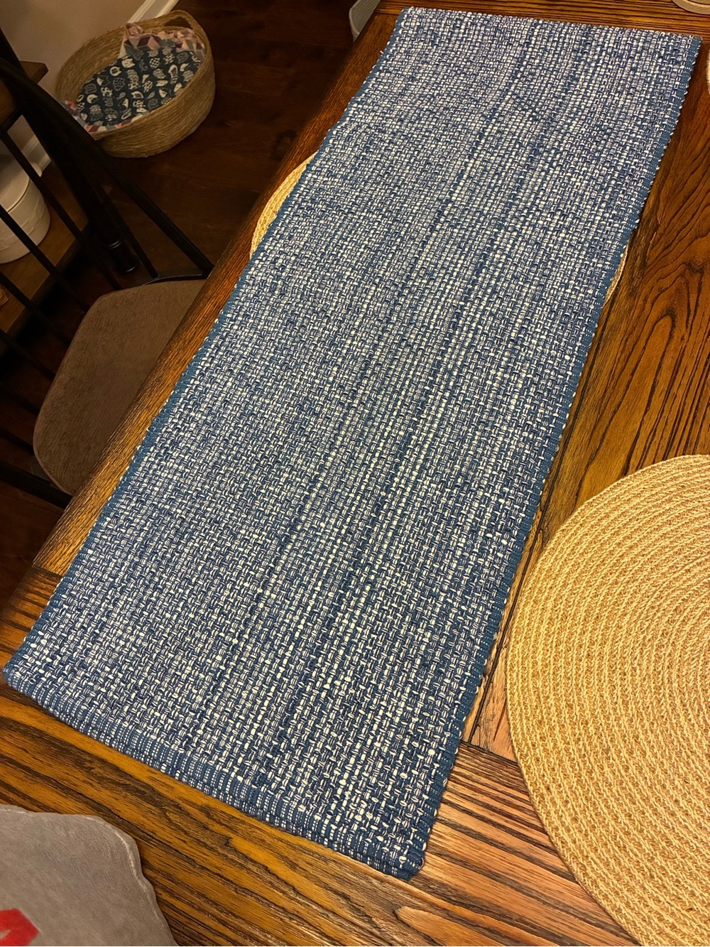 Blue/White Woven Table Runner - Unbranded